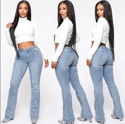 China Amazon quality fashion pop stretch of Europe and America viable women's jeans 2021 news new directly by big feet girls jeans for sale