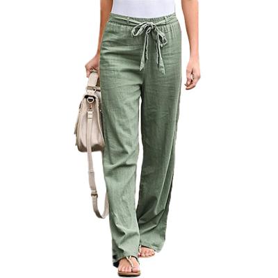 China 2021 New Summer Women Breathable Elastic Pure Canvas Belt Cotton Color Waist Wide Leg Pants Soft Wide Leg Pants for sale