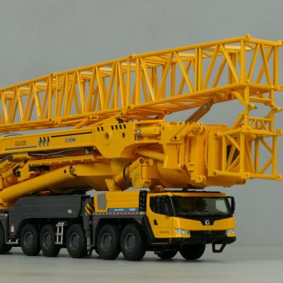 China Diecast Scale Model Toy 1:50 1200 Ton 8 Axles Crane Model Hoist Replica 2 Cabins Separate Counterweight Wind Power Arm Collection Yellow Toy for sale