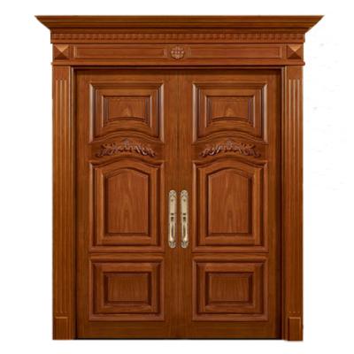 China Traditional Ash Hardware Front Entry Door Fancy Design Solid Wood Double Entry Wooden Door for sale