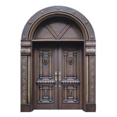 China Modern Residential Main Entry Doors Arch Top Solid Wood External Double Door Design for sale