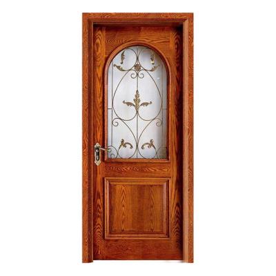 China Factory Supply Half Iron Flower Pattern Modern Glass Interior Design Wooden Door for sale