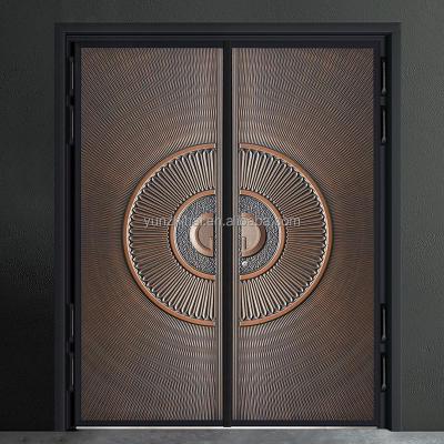 China Modern luxury zinc alloy metal security entrance villa design steel double door for front for sale