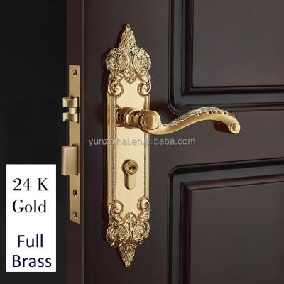 China Luxury wooden door American style door lock brass handel gold mute design for entrance door for sale