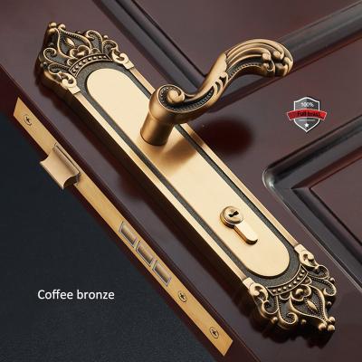 China European style door wood door lock antique brass handle with silent lock body for entrance main door for sale