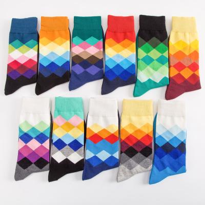 China Fashionable Colorful Changing Breathable Teens Happy Men Dress Crew Tube Vivid Check Socks Mens Happy Custom Socks for sale