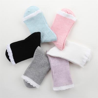 China New Winter Breathable Soft Loose Cuff Design Girls Solid Cotton Socks OEM Wholesale Socks for sale