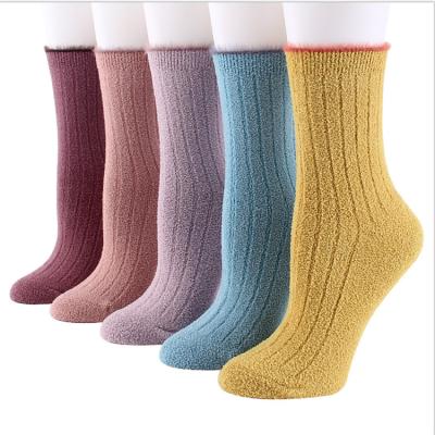 China Solid Color Antibacterial Winter Women Floor Wool Thick Warm SoftT Fuzzy Socks Women Indoor Contact for sale