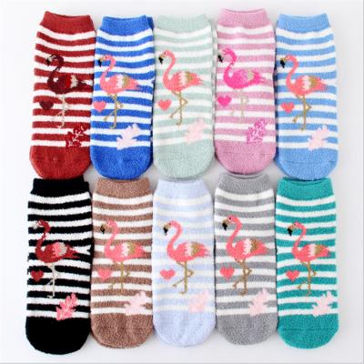 China Winter Antibacterial Wholesale Striped Flamingo Fluffy Socks Women for sale