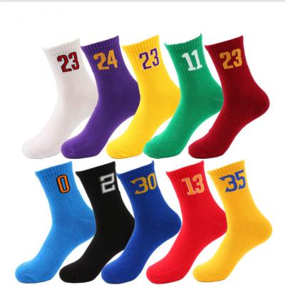 China Wholesale Cotton Mens Colorful Numbers Good Quality Basketball Socks Breathable Sports for sale