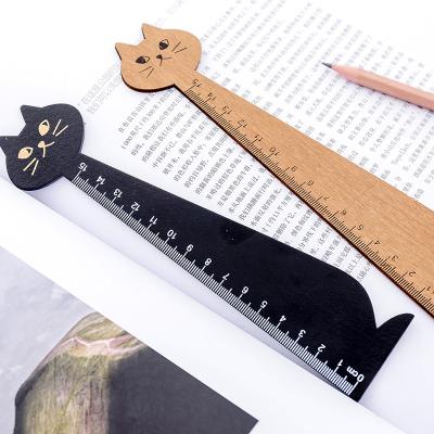 China Wholesale Cute Design Streight Ruler Kids Straight Ruler Cat Shaped Wooden Ruler Kids Ruler Stationery for sale