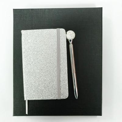 China New Business Gift Silver Color A6 Style Gift Set Corporate With Diamond Ball Notebook Cheap Gift Set for sale