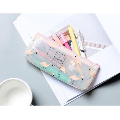 China Schools & Offices Lace PVC Large Capacity Pencil Bag Stationery Flamingo Small Fresh Simple Transparent Gift Pen Bag for sale