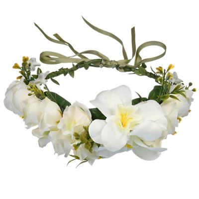 China Floral Wreath Garland Headpiece Wedding Festival Party Handmade Adjustable Halo Garland Flower Headband AL-586889851466 for sale