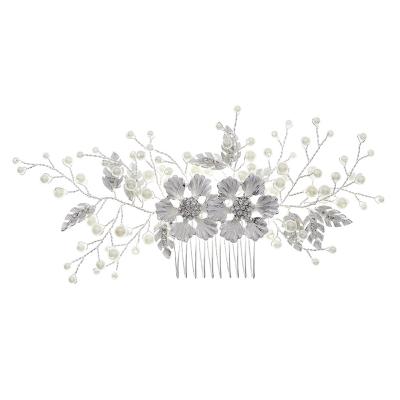 China ALLOY Wholesale Bridal Hair Accessories Silver Flower Tiara Side Hair Comb Handmade Women Wedding Pearl Hair Accessories for sale