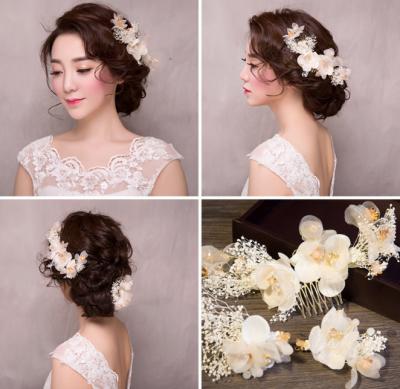 China Hot-selling Brass Bridal Hair Accessory 3-Piece Set Wedding Dress Accessories Bridal Headpiece Hair Comb Flower Lace Flower for sale