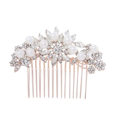 China Alloy Bridal Headwear Wedding Accessories Handmade Diamond Headpiece Bridal Hair Comb Pearl Hair Curler for sale