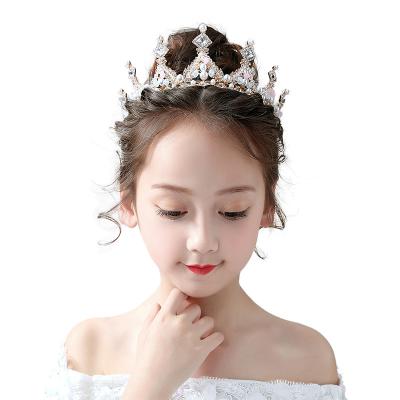 China Children's Tiara Headdress Lovely Princess Girl's Hair Band Crystal Children's Birthday Crown Tiaras For Little Girls 13cm*6cm for sale