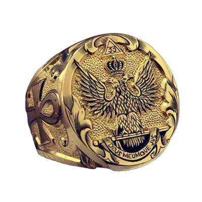 China Ring Signet Ring Dominant Punk Eagle Crown Seal Men Double Headed Vintage United States Army Military Ring for sale