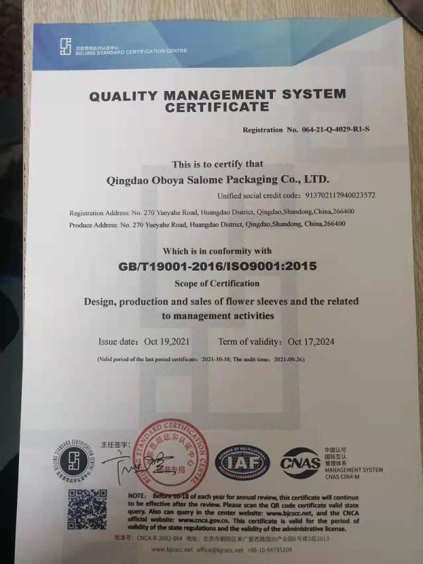 ISO9001 - Qingdao Oboya Salome Packing Co., Ltd.