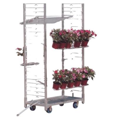 China Greenhouse Easy Mobile Horticultural Transport Hot Dip Galvanized Metal Trolley Farm Plant Pot Danish Flower Display Cart With PA Wheels for sale