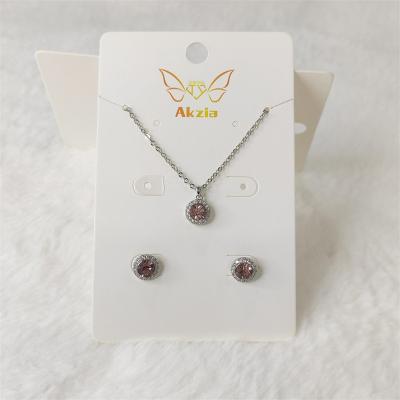 China Wholesale Cute Pink Crystal Round Pendant Necklace Stud Earring Sets Jewelry Set for sale