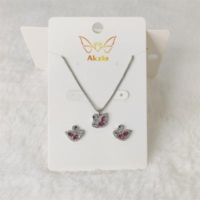 China Cute Wholesale Crystal Swan Jewelry Set Swan Woman Necklace Stud Pendant Earring Sets for sale