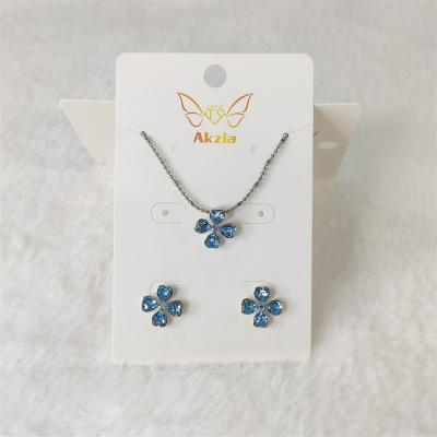 China Wholesale Cute Leaf Cover Fashion Four Crystal Jewelry Necklace And Earrings Sets For Women for sale