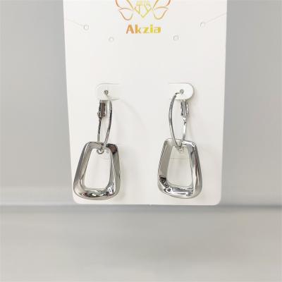 China Large Elegant Wholesale Square Shape Clip On Brass Jewelry Chunky Silver Hoop Dangle Earring Earring for sale