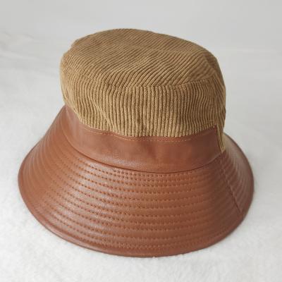 China COMMON Wholesale New Winter Warm Corduroy Hat Bucket Hat With PU Brim for sale