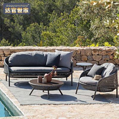 China Nordic outdoor waterproof sofa courtyard villa balcony rattan chair tea table combination bask in rattan woven leisure for sale