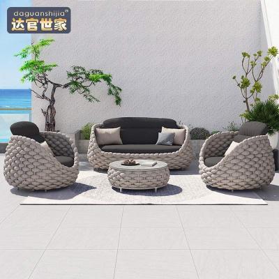 China Nordic outdoor waterproof sofa courtyard villa balcony rattan chair tea table combination bask in rattan woven leisure for sale