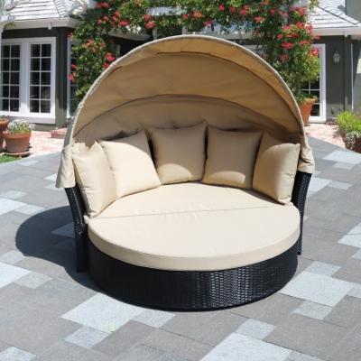 China Modern Outdoor Lie-in Courtyard Terrace Garden Rattan Lazy Sofa Lie-in Round Leisure Balcony Bed Pool Rattan Furniture for sale