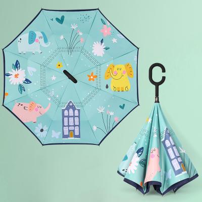 China Hot Sale Promotional Durable Logo Fiberglass Cheap Kids Reverse Umbrella Minimalist Custom Rib for sale