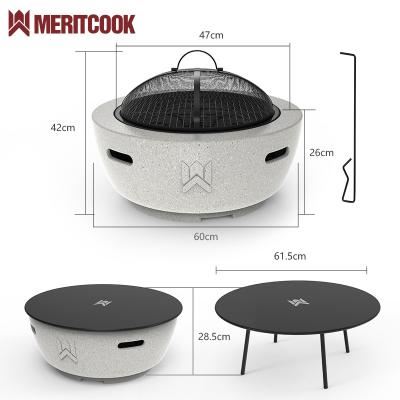 China Multifunctional Outdoor Fire Pit Stored MgO Heater Portable Smokeless Stone Pit Bowl BBQ Grill Patio Magnesium Oxide Fire Table for sale