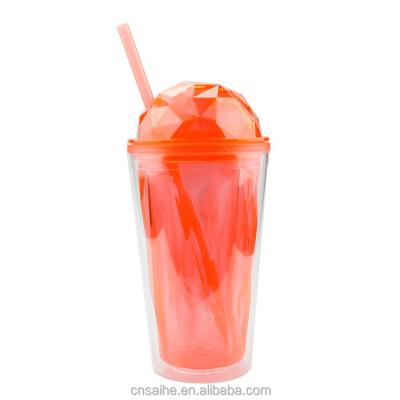 China 16oz Clear Water Viable Tumbler Double Wall Plastic Cup Acrylic Coffee Mugs With Lid Straw for sale