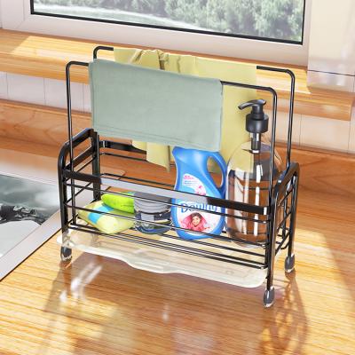 China Sustainable Kitchen Countertop Rags Drain Rack Sink Sponge Steel Ball Storage Rack Sponge Holder for sale