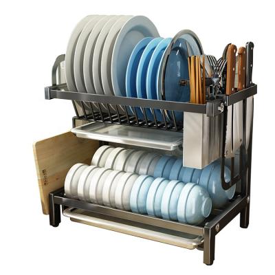 China Sustainable 304 Stainless Steel Plate Drying Rack 3 Layer Kitchen Dish Rack Drying Rack With Drain Tray Tableware Organizer for sale