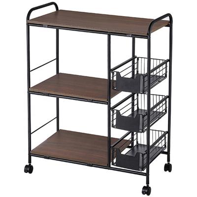 China New 4layer Kitchen Microwave Oven Sustainable Storage Rack Pull-Out Basket With Wheels Household Storage Rack for sale