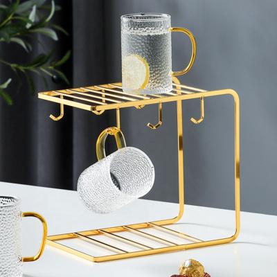 China Viable Cup Drying Rack Metal 6 Cups Silicone Glass Bottle Anti-Slip Drain Rack Protective Hook for sale