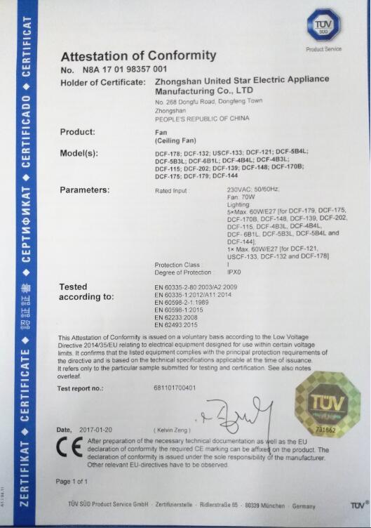 TUV mark - Zhongshan United Star Electrical Appliance Manufacturing Co., Ltd.