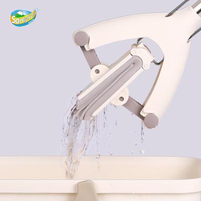 China Sustainable Home Super Absorbent Stabilized Feeds Ecoclean White Card Self-washed Foldable Dual Roller Sponge Squeegee PVA Press Mop for sale