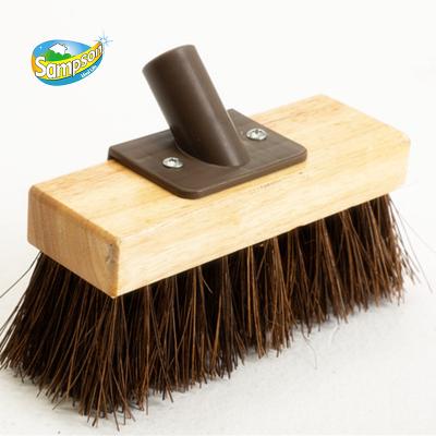 China Durable Long Handle Palm Fiber Hardwood Block Heavy Push Dust Floor Sweeping Scrubbing Brush for sale