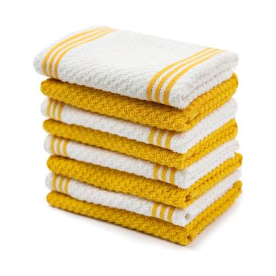 China Sustainable Commercial 100% Cotton White Yellow Striped Kitchen Dish Hand Towels for sale