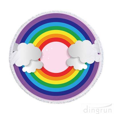 China Soft and Quick Dry Rainbow Printed Round Beach Towel Multi Functional Pool Mat for sale