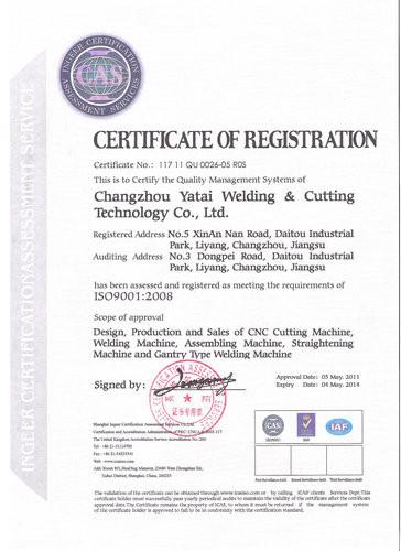 ISO9001 - CHANGZHOU YATAI WELDING&CUTTING TECHNOLOGY CO.,LTD