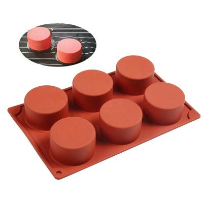 China Mini Sustainable 6-Cavity Round Cylinder Mold Trays Non-Stick Silicone Baking Mold For Cookies Brownie Pudding Jello Cake Candy Muffin for sale