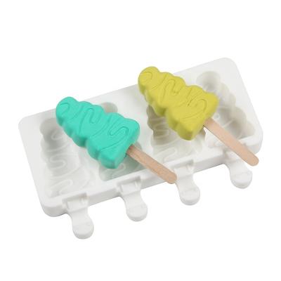 China Sustainable 4 Cavities Silicone Popsicle Molds Maker Ice Cream Mold Easy ReleaseIce Cake Pop Mold For DIY Popsicle Can Choose Wooden Sticks for sale