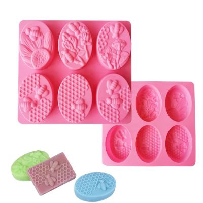 China Viable Silicone Soap Molds Oval Honeycomb Silicone Soap Making Molds Easy Release Oval 3D Bee Silicone Molds For Handmade Soap for sale