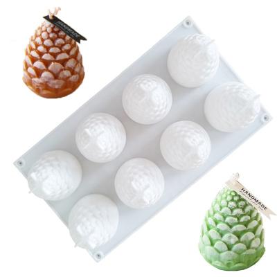 China 8 Cavity 3D Sustainable Pine Cone Shape Mousse Mold Christmas Pinecone Candle Silicone Mold Cake Wax Soap Dessert Tray Bakeware Baking Mold for sale